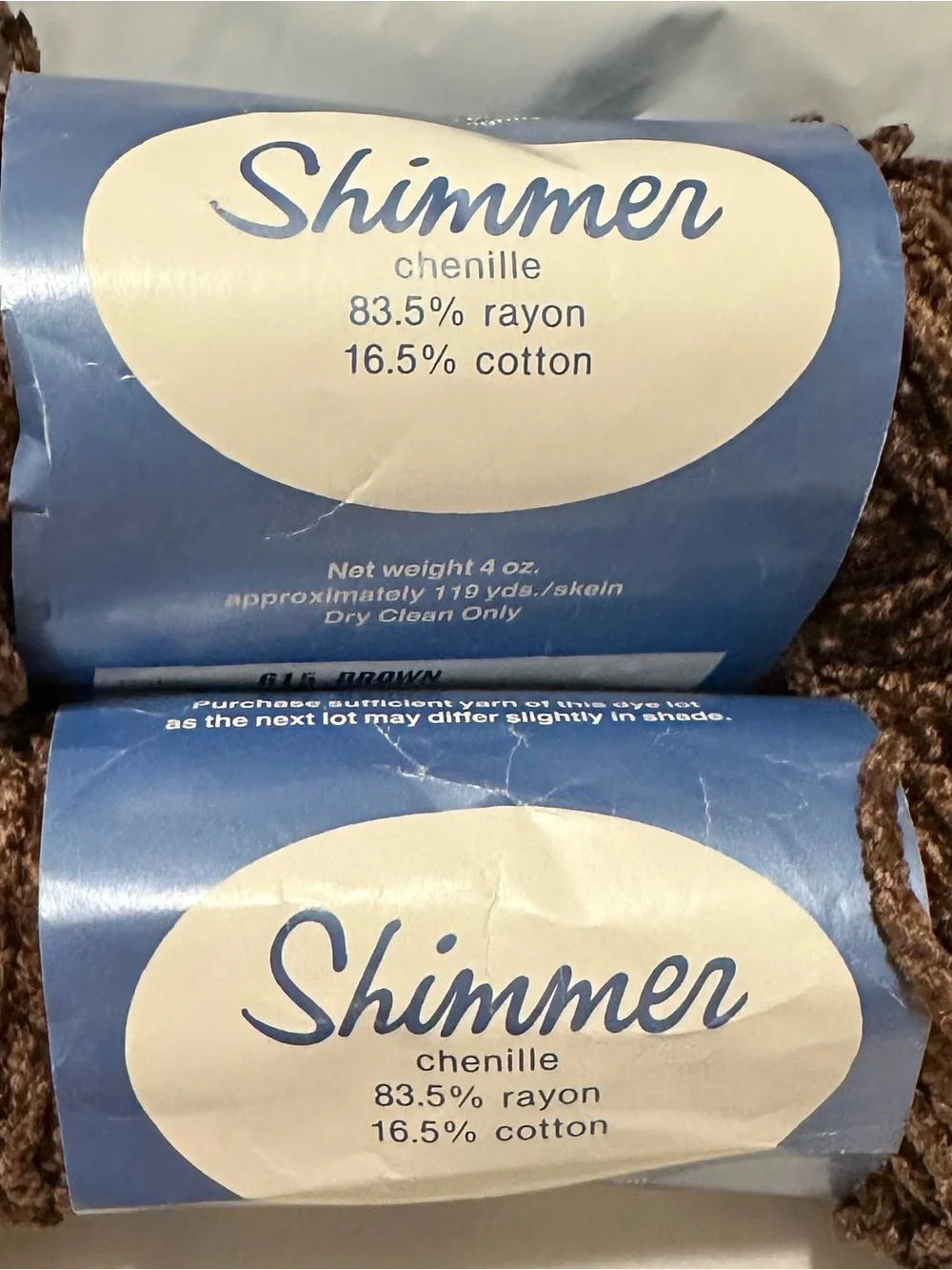 Chenille Yarn Lot of 2, Brown Same Dye Lot